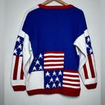 Lumy Vintage 80s Hand Knit Red White Blue America USA Sweater Women Size L Size L Photo 3