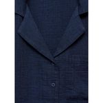 Mango  100% Bambula Cotton Short Sleeved Cotton Shirt Night Blue NWT Bambie Large Photo 5