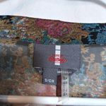 I Jeans By Buffalo Dark Floral Boho Sheer Ruffle Button Up Top Size Small Green Photo 4