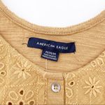 American Eagle  Women's Eyelet Crochet Ruffled Button Down Crop Top Tan Medium Photo 5