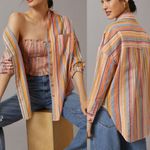 Anthropologie Pilcro Long Sleeve Stripe Button Down Oversized Shirt Blouse Multi Photo 1