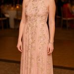 Adrianna Papell  Blush Floral Embroidered Halter Gown - Size 12 Photo 0