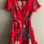 NLW Red Floral Wrap Dress Photo 0