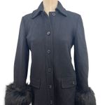 ZARA  Jacket Coat Fitted Fur Trim Manteco Wool Blend Black Size Small Photo 4