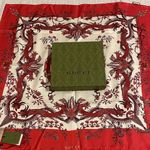 Gucci Red and White Dragon Silk Scarf Photo 0