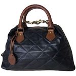 Ralph Lauren Diamond Quilted Black Leather Boston Duffle Brown Top Handle Bag Photo 0