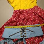 Dress Size ML Square Dance Country Farm Yellow Red Floral Skirt Blue Lace Trim Photo 6