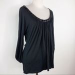August Silk  Black Embellished Neck Top Size M Photo 9