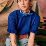Sézane Sezane royalty blue sweater with ruffles  Photo 0