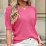 Dokotoo Casual Short Sleeve Crochet Lightweight Knit Pullover Sweater Blouse 2XL Pink Size XXL Photo 3