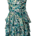 Cynthia Steffe Multicolor Floral Silk Strapless Mini Dress Women's Sz 8 Tiered Ruffle Party Photo 0
