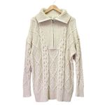 Free People  Driftwood Cable Knit Polo in Ivory Size Medium M Fisherman Oversized Photo 1