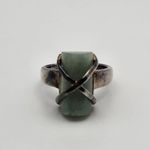Sterling Silver & Cylindrical Jade Ring (6.5) Green Photo 5