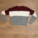 Ambiance Apparel Burgundy, Grey and White Stripe Sweater Photo 2
