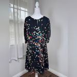 Oasis  Multicolored Leaf Print 3/4 Sleeve Pleated Knee Length Dress Photo 5