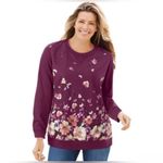 Woman Within  Purple Floral Off-the-Shoulder Sweater Photo 1