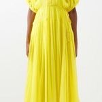 La Ligne Constance shirred Silk midi Maxi Dress Yellow S Resortwear vacation Photo 0
