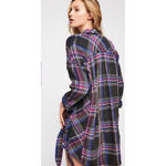 Free People Nordic Day Side Lace Up Flannel Top Shirt Tunic M Oversized Cabin Photo 1