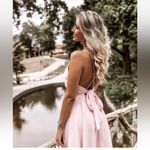 ZARA NWOT  LINEN BLEND PINK MIDI Dress With Bow Tie back Photo 6