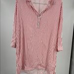 Shinestar  Red White striped 3/4 sleeve XL tunic top coverup lightweight holiday Photo 2