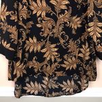 Catherines Petite Women’s Leaf Print Black Gold Split Neck Hi Photo 2