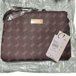 Nicole Miller  Chocolate Brown Logo Crossbody Purse Handbag & Earbud Case Vegan Photo 0