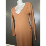 Revamped Dress Womens Medium Brown Ribbed Knit Long Sleeve V Neck Sweater Photo 3