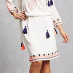 RD & Koko White And Pink Embroidered Rhinestone Tassel Cold Shoulder‎ Dress S Photo 0