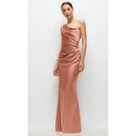 After Six One-Shoulder Cat-ye Neckline Fit And Flare Satin Maxi Dress Size 4 Photo 3