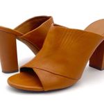 Vince Heath Leather Peep Toe High Block Heeled Mule Cognac Brown Women’s Size 8 Photo 1