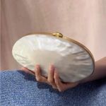White & gold textured summer formal pearl box bag clutch handbag removable chain Photo 2