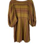 Free People Boho Gauze Cotton Brown Burgundy Striped Lilly Mini Dress Size XS Photo 7