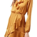 EXPRESS Ruffle Faux Wrap Long Sleeve Mini Dress – Mustard Yellow – Size S Photo 0