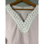 Spence Pink White Striped Top 3/4 Sleeve Floral Lace‎ Embellished Blouse Size L Size L Photo 4