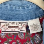 Rhythm Blue Floral Print Denim Collar Vintage Button Up Shirt Women's Size L Red Size L Photo 2