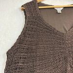 Talbots  3X Brown Hand Knit Crochet Sleeveless Tank Top Boho Y2K Woodland Fairy Photo 2