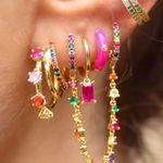 14K Gold Filled Colorful Zircon Dangle Hoop Earring. Pink Photo 1