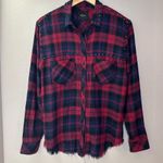 Anthropologie Rails Studded Rex Red and Blue Plaid Button Down Shirt Fray Hem Photo 6
