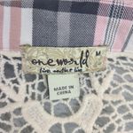 One World Womens Cardigan Medium Plaid Lace Back Open Drape Front Waterfall Photo 1