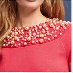 Anthropologie Moth Brienne Pearl Holiday Sweater in Red, Size Medium Photo 4
