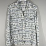 En Crême En Creme Women’s XS Button Front Cream Blue Boho Print Tunic Top Long Sleeve Photo 0