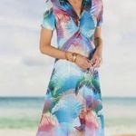 Soft Surroundings  Dress Womens Large Blue Anya Ombré Palms Maxi Coastal Tropical Photo 0