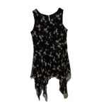 J Gee Dress 3x Black Floral Hankerchief Hem Pintuck Chiffon Photo 3