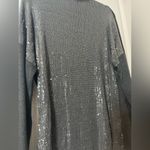 Tempo Paris Italy Women’s V-neck Clear Sequin Back Gray Fuzzy Sweater Pocket Sm Photo 10