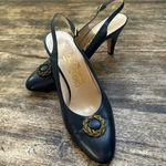 Salvatore Ferragamo Size 8 B Blue Leather Sling Back Pumps with gold accent Photo 0