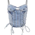 Pretty Little Thing PETITE LIGHT BLUE WASH DENIM LACE UP CORSET US 8 Uk 6 Photo 3