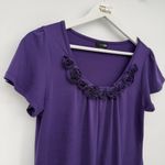 East 5th Dark Purple Rosette Blouse Top Short Sleeve Size Small Photo 1