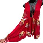 Free People  Lovely Day Red Floral Print Dress Tunic V-Neck Tassels Women’s S Photo 5