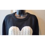 Big White Heart Cable Knit Sweater in Black size M Size M Photo 1