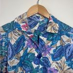 Vintage Camp Shirt Women L Button Up Floral Blue Purple Hawaiian Light Top Vacay Size L Photo 2